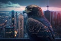 Eagle On The Edge Of A Skyscraper Roof With A Beautiful. Generative AI