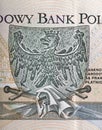 Eagle, the emblem of Poland depicted on zloty banknote macro Royalty Free Stock Photo