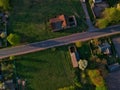 Eagle eyeshot of rural houses with the green fields around Royalty Free Stock Photo