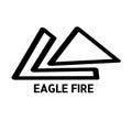 Eagle fire text in black with chevron and triangle outline logo on white background