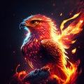 Eagle in the fire. Vector illustration of a fiery bird. AI generated
