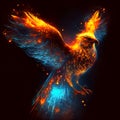 Eagle in fire with wings spread. Phoenix bird. Closeup illustration on black background Royalty Free Stock Photo