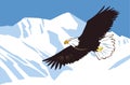 Eagle flies against the background of snowy mountains