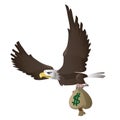 Eagle flies and carries bag with dollars