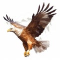 Eagle flies with its wings wide open on white background, beautiful bird of prey, polygonal