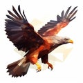 Eagle flies with its wings wide open on white background, beautiful bird of prey, polygonal