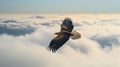 A bald eagle soaring majestically through the air. Eagle in flight above the clouds. AI Generative Royalty Free Stock Photo