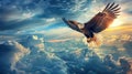 Eagle in flight with American flag, cloudfilled sky, powerful symbol of freedom Royalty Free Stock Photo