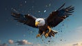 Eagle Flying with Confetti Against a Sky Background Royalty Free Stock Photo