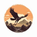 Eagle Flying Over Mountain And Jungle: A Charming Primitivist Realism Illustration