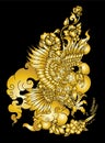 Eagle flying tattoo.Traditional Japanese eagle with Thai flower on cloud tattoo.