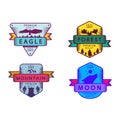 Eagle and Forest, Moon and Mountain Badges Set