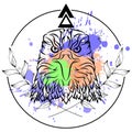 eagle head flowers lines tattoo splatter colors in vector art Royalty Free Stock Photo