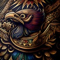 Eagle head with ornate patterns on black background. 3D rendering