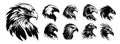 Eagle heads black and white vector. Silhouette svg shapes of eagle illustration. Royalty Free Stock Photo