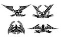 Eagle heraldic labels with laurel wreaths, shields