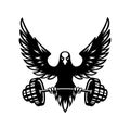 Eagle holding a barbell. Gym mascot. Design element for logo, label, sign, emblem. Royalty Free Stock Photo