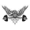 Eagle holding a barbell. Gym mascot. Design element for logo, label, sign, emblem. Royalty Free Stock Photo