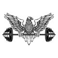 Eagle holding a barbell. Gym mascot. Design element for logo, label, sign, emblem. Royalty Free Stock Photo