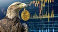 Eagle Holding Bitcoin Coin with Financial Chart Background Royalty Free Stock Photo