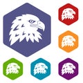 Eagle icons set hexagon Royalty Free Stock Photo