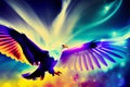 Eagle illustration wings spread in flight,with surreal dreamlike background Royalty Free Stock Photo