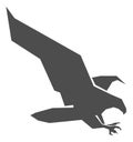 Eagle landing on prey. Gray bird silhouette. Hawk icon