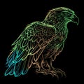 Eagle line art vector illustration in neon color, vector illustration
