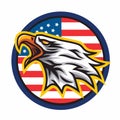 Eagle Logo Mascot Vector Icon with Circle American Flag Background Template Design