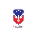 Eagle logo template design with a shield and stars. Vector illustration Royalty Free Stock Photo