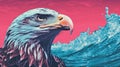 Eagle Standing Near Fresh Water With Risograph Ra 6900 Texture Royalty Free Stock Photo