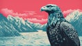 Eagle Poster: Dark Pink And Light Aquamarine Hyper-detailed Rendering
