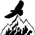 Eagle Mountain Logo Hand Drawn Illustration Style Silhouete Vector. Black and white vector illustration. Eagle soars in the wild