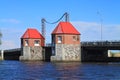 The Eagle movable bridge through Deym`s river restored with preservation of the ancient mechanism Royalty Free Stock Photo