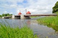 The eagle movable bridge through the Deyma River. Polessk, Kaliningrad region Royalty Free Stock Photo