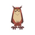 Eagle Owl Bird, Great Horned Owl Character with Brown Plumage Vector Illustration Royalty Free Stock Photo