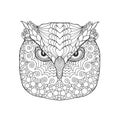 Eagle owl head. Adult antistress coloring page