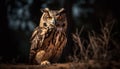 Eagle owl, majestic hunter, perching on snowy branch generated by AI