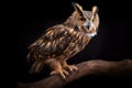 an eagle-owl perched on a tree branch, ready to pounce