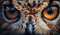 Eagle owl staring, close up portrait of nature wisdom generated by AI Royalty Free Stock Photo