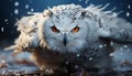 Eagle owl staring, snow covered tree, nature beauty in winter generated by AI Royalty Free Stock Photo