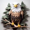 Eagle Paper Craft: Cartoon-like Polygon Design With Branches