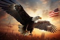 The eagle is a patriotic symbol of America, USA. Eagle flying on the background of mountains and canyon Royalty Free Stock Photo