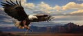 The eagle is a patriotic symbol of America, USA. Eagle flying on the background of mountains and canyon Royalty Free Stock Photo