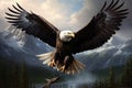 The eagle is a patriotic symbol of America, USA. Eagle flying on the background of mountains and canyon Royalty Free Stock Photo