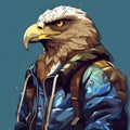 Fashion-illustration: Adventure Themed Eagle In Blue Jacket Royalty Free Stock Photo