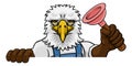 Eagle Plumber Cartoon Mascot Holding Plunger