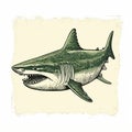 Vintage Poster Style Shark Illustration With Intricate Etchings Royalty Free Stock Photo