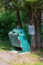 Eagle River, MI - June 22, 2022: Animal proof trash receptacle in public park