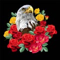 Eagle with roses on black background